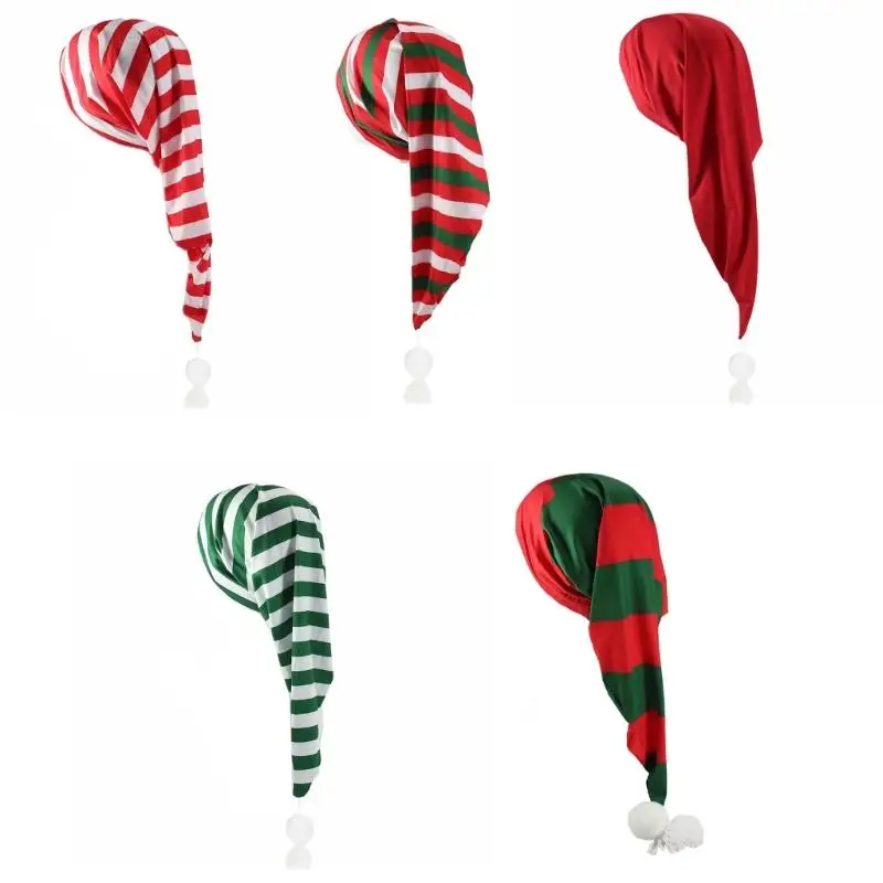 

Striped Santa Hat Long Tail Christmas Hat Adjustable Kid Adult Christmas Dress Up Photo Props New Year Party Supplies