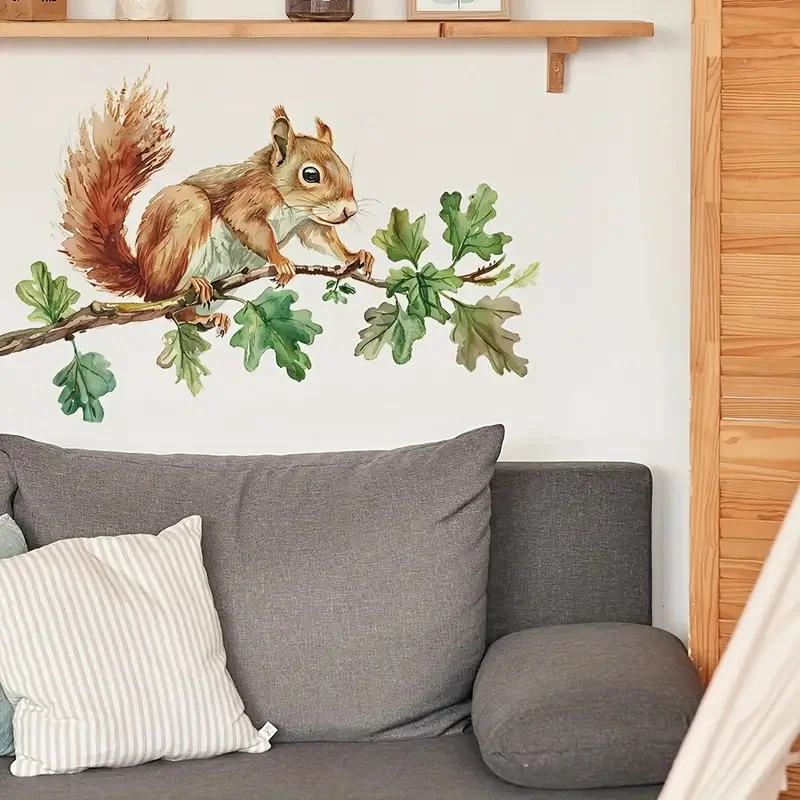 Squirrel on a Branch Wall Stickers Decoration for Living Room, Wall, Bedroom, and Home Decor Car Decals Self-Adhesive