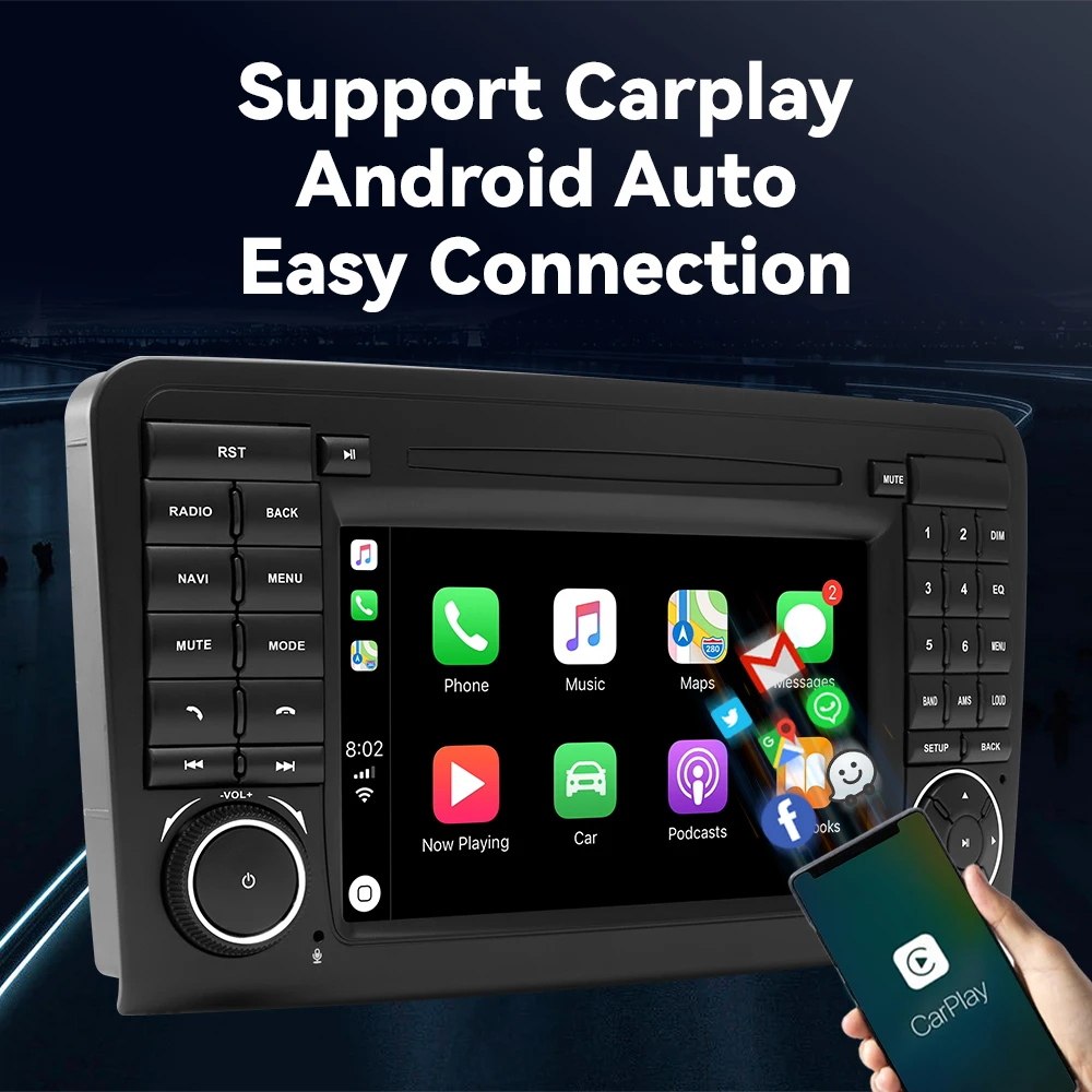 Android 12 Wireless Carplay 128GB Car Radio Player For BENZ ML 320/350/W164(2005-2012)GL DSP Multimedia Navigation RDS 4G Wifi