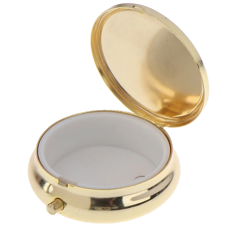 

1Pcs Gold Metal Round Pill boxes Medicine Organizer Container Medicine Case Pill Candy Box