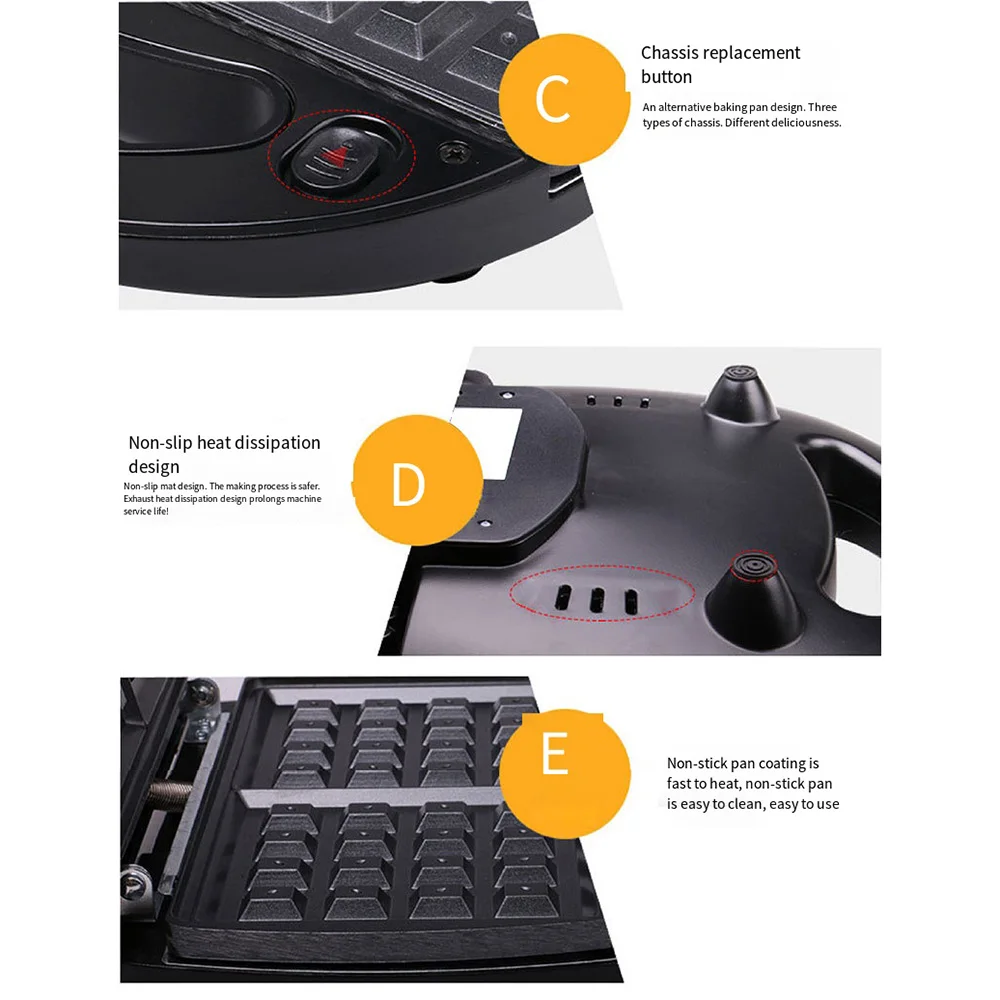 Description Picture 4 of itemElectric 3-in-1 Sandwich Maker, Breakfast Grilled Cheese Bacon & Steak with Non-stick Plate, LED Indicator, Cool Touch Handle
