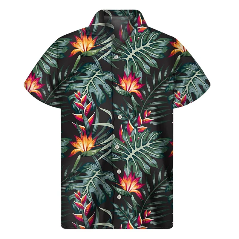 thumbnail image 1 of Camisa hawaiana con estampado 3D de plantas tropicales para hombre, camisas con botones para playa, camisetas de manga corta de verano, blusas de calle con solapa, blusa Aloha, 1 of 4
