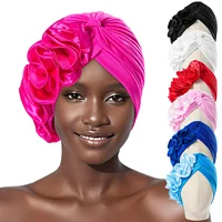Ladies Big Flower Scarf Hat Balaclavas Bonnet Muslim Hat Chemo Cap Hijabs Headscarf Wedding Party Hat Head Wraps Turbante 1