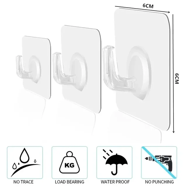 5/10/20 pièces crochet auto-adhésif porte transparente crochet mural enfant support de charge lourde cuisine salle de bain porte-serviettes porte-clés crochet collant 6