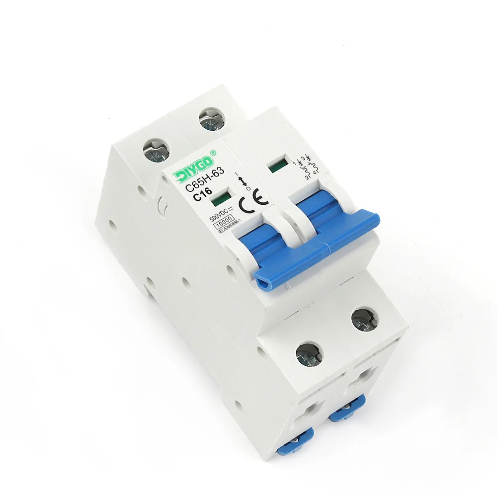 Dual-Pole Solar Mini Circuit Breaker for PV Systems - 6kA, 500V, Multiple Amperage Options