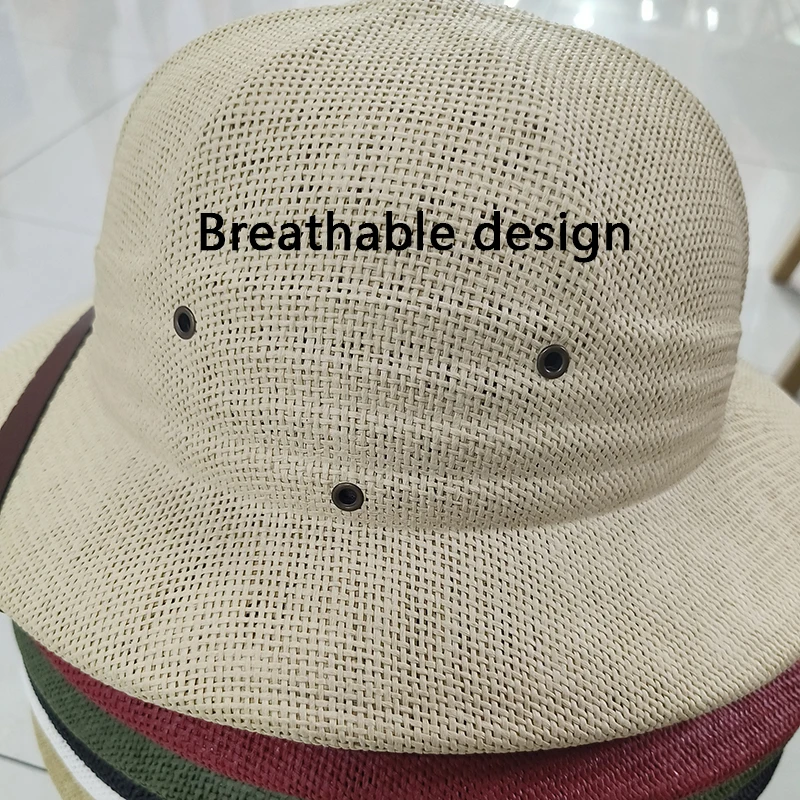 S3d02ea3cede34f9ab196d4a863b74658i New Straw Helmet Pith Fedora Hats for Babies, Kids, Women, Men Vietnam War Army Sun Hat Dad Boater Bucket Hats Safari Jungle Miners Cap Mallzona