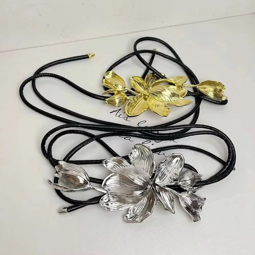 Neue Retro Gold Blume Gürtel Schwarz Leder Seil Kleid Dekoration Körper Kette Taille Link Metall Taille Kette Frauen – Detail 16