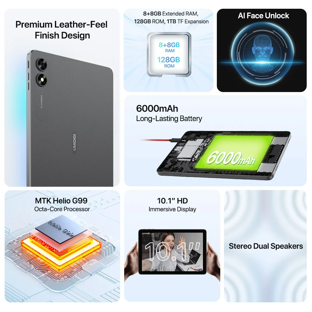 UMIDIGI G3 Tab Ultra Android 13 10.1” HD MTK G99 Octa-Core 8+8GB 128GB 6000mAh Battery Gaming Tablets Android Dual SIM Card 2
