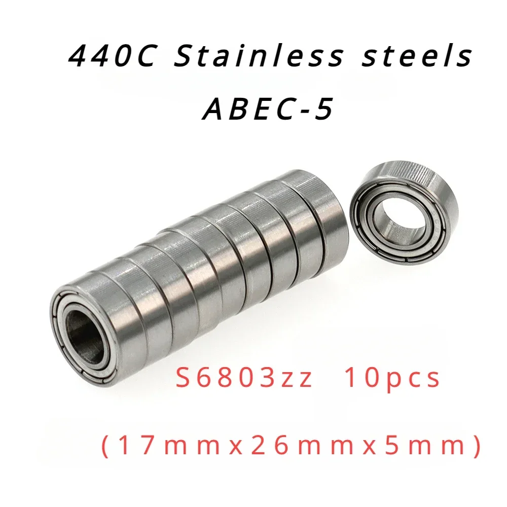 

Veekaft Premium Quality 440C Stainless Steels ABEC-5 Bearings - S6803zz 10pcs Size: 17mmx26mmx5mm