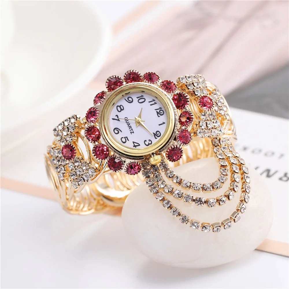 YIKAZE Luxury Women's Watches Gold Bangle Quartz Watch Hollow out Diamond Alloy Strap Ladies Bracelet Dress Wristwatch Clock 5