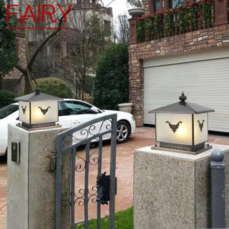 FAIRY Outdoor Electricity Post Lamp Vintage Creative Chinese Brass  Pillar Light LED Waterproof IP65 for Home Villa Courtyard
