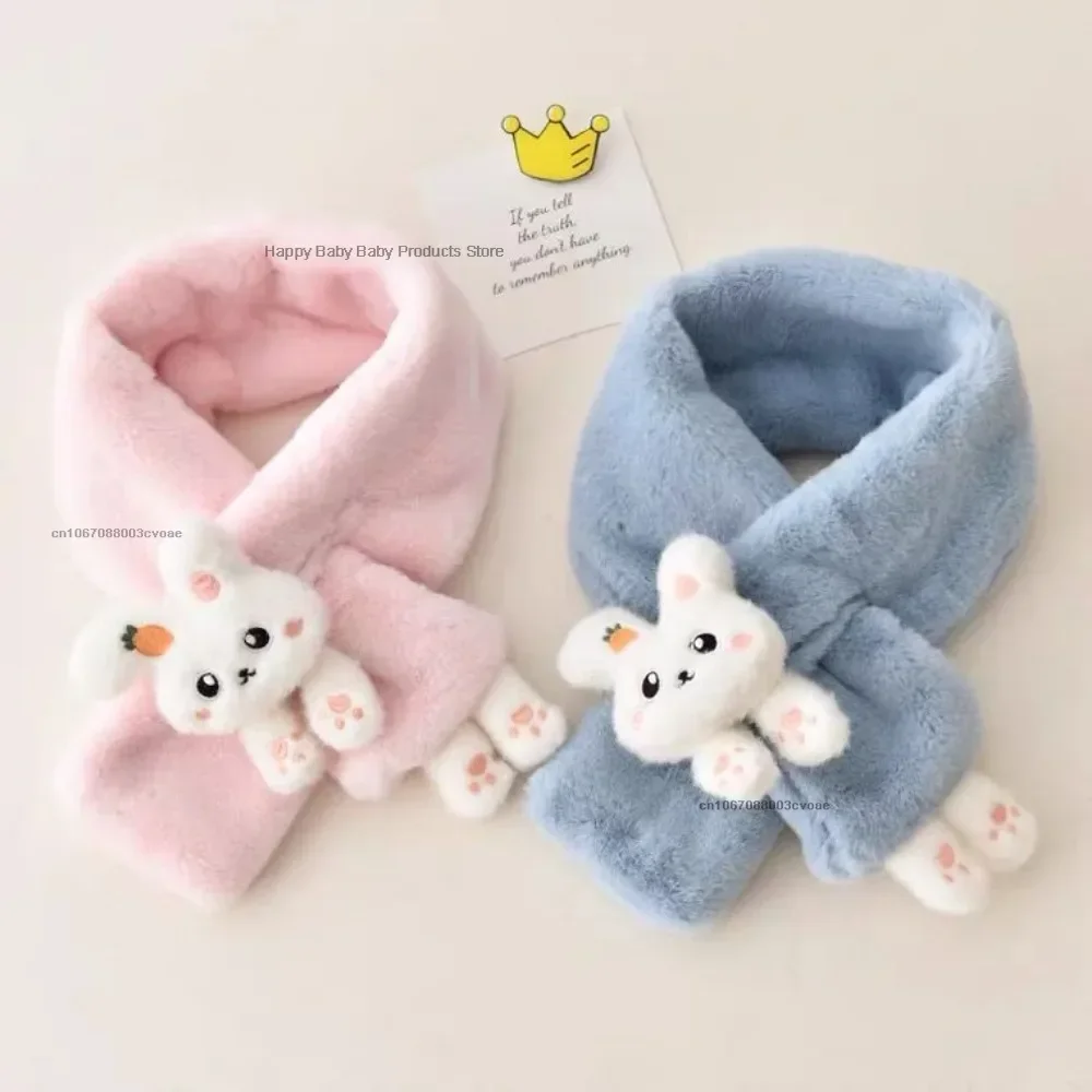 Winter Warm Plush Baby Scarf Cute Caroon Bunny Boy Girl Scarves Newborn Toddler Faux Fur Children Cross Neckerchief Baby Shawls