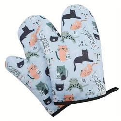 Whimsical Cat Pattern Heat-Resistant Cotton Oven Gloves (2PCS)