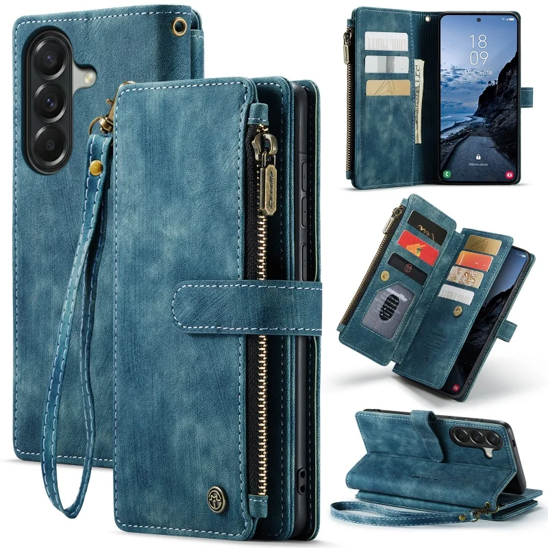 Elegant Zipper Leather Wallet Phone Case with Card Holder
