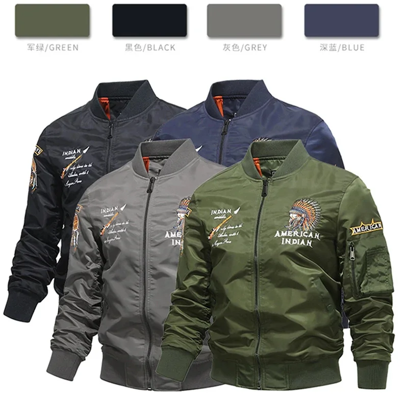 

2024Spring Aviator Men Baseball Jacket Military Coat Streetwear Fashion Casual Embroidery Zipper Slim Coats Oversized