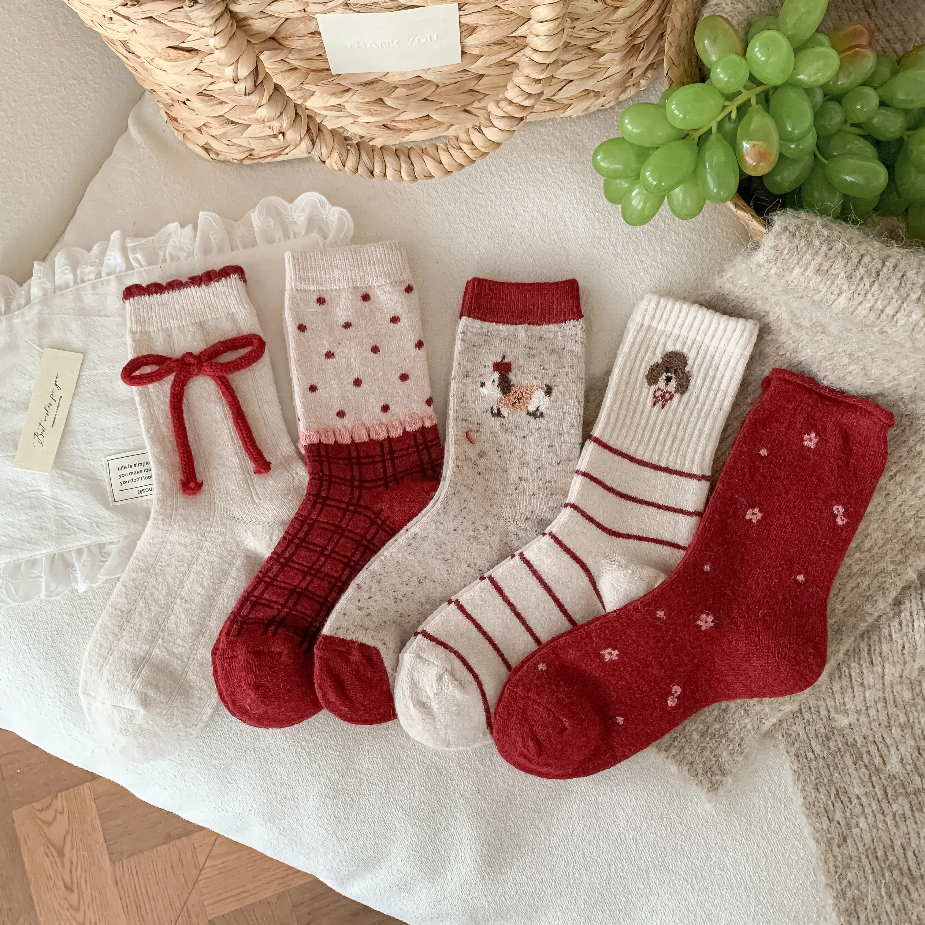 Qisin 1Pairs Lange Socken Frauen Mode Winter Kalt Widerstand Warm Halten Wolle Socke Dicke Geomeric Muster Koreanische Luxus socken – Detail 16