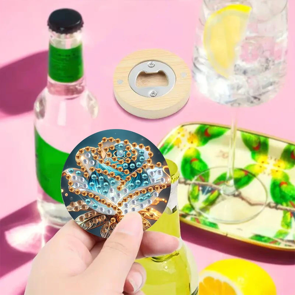 Wooden PET DIY Diamond Painting Magnets Jar Opener Kit DIY Diamond Embroidery Painting Bottle Opener Crafts for Beginners