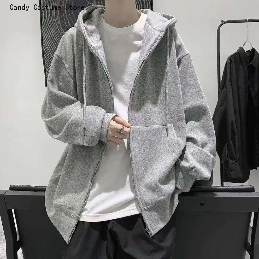 Mens Clothing Outerwear Jacket Solid Color Hoodie Men Casual Zipper Coats Korean Fashion Autumn and Winter Oversize Hoodies