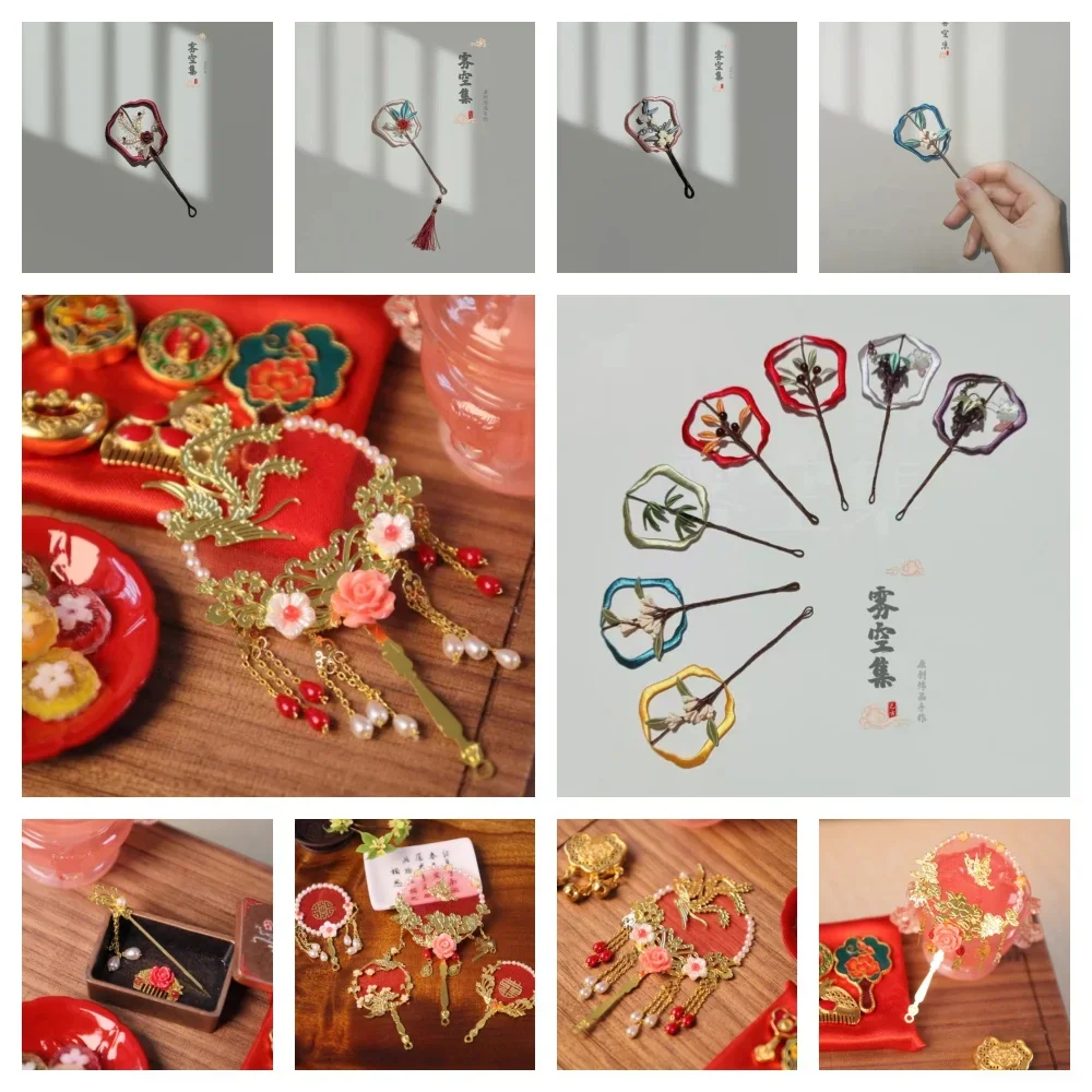 Miniature ancient style Group fan Chinese wedding scene Decoration wrapped flower small fan Clay flower fruit hairpin bjd doll 12grid soft pottery halloween pumpkins clay sequin filler for diy nail art epoxy resin mold filling decoration accessories craft