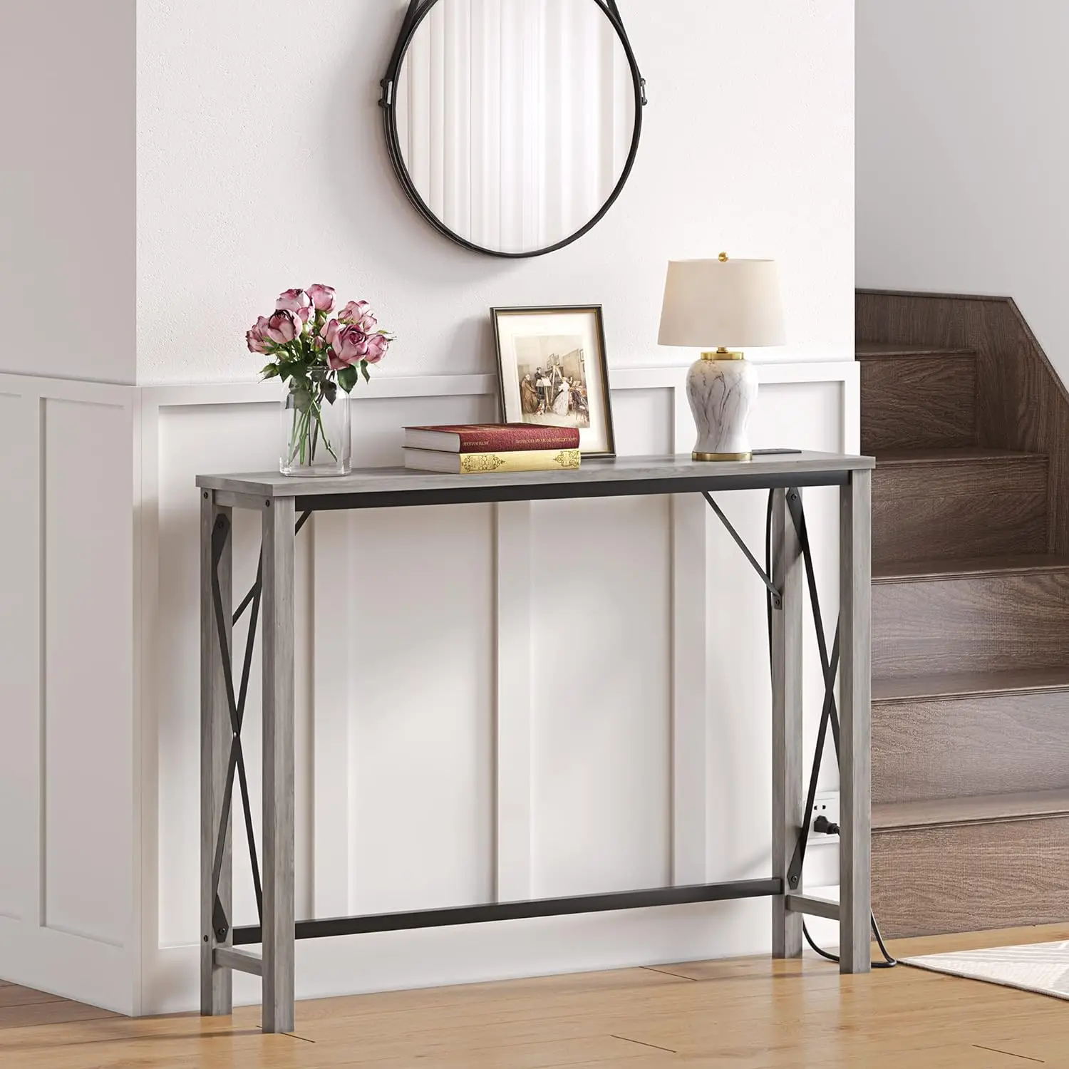 

Console Table with Outlet, Grey