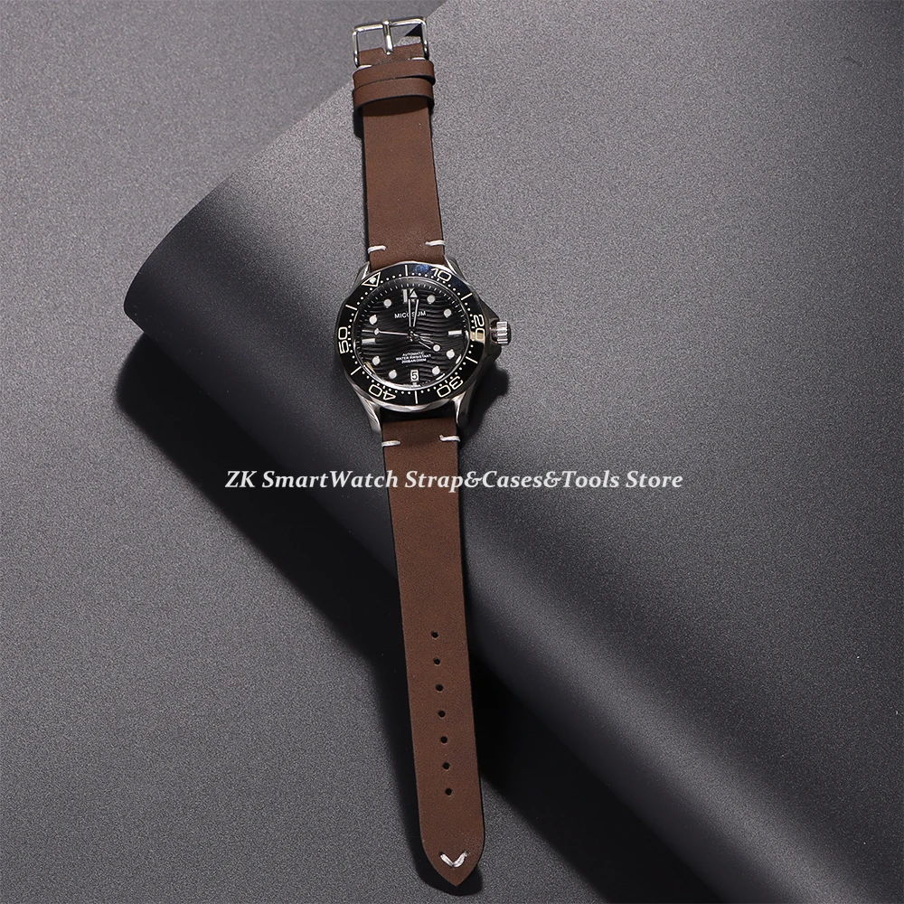 Elegant Calfskin Leather Watchband with Quick Release Stitching - Genuine Leather Strap Accessory