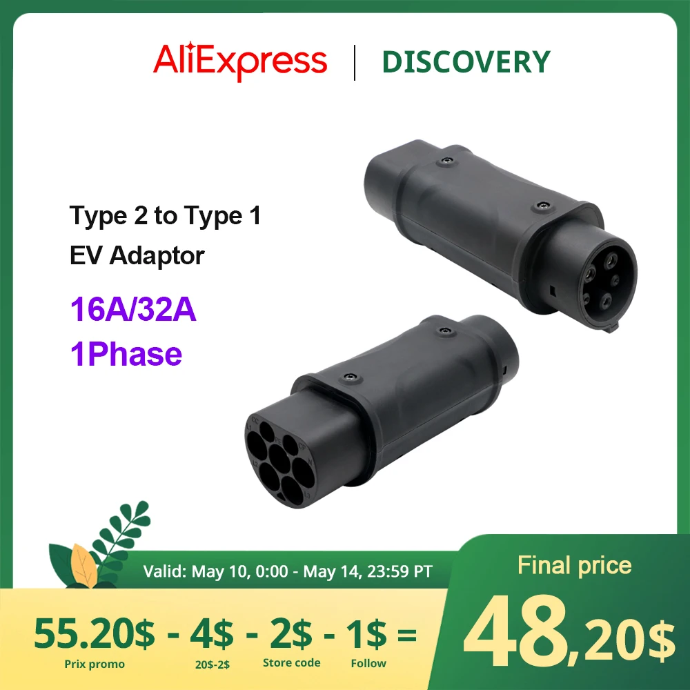 Evse Adaptor Type2 To Type 1 Electric Vehicle Car Ev Charger Connector