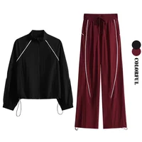 DRUR – ensemble pantalon de sport pour femmes, avec veste de gymnastique zippée et pantalon de survêtement à jambes larges rayé contrasté, tenue pour course à pied, survêtement de Yoga 3