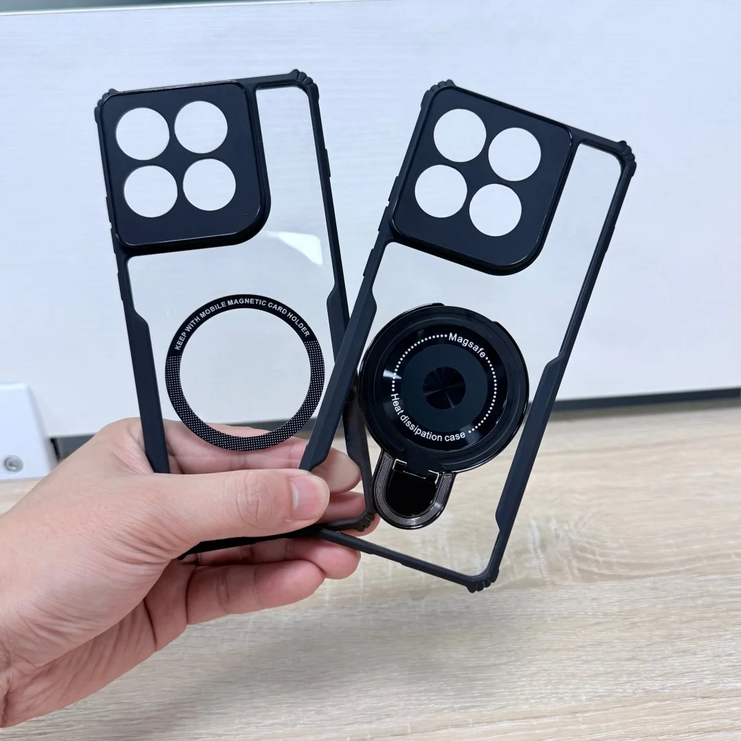 Acrylic TPU Transparent Magnetic Bracket Back Cover with Air Shockproof Bumper
