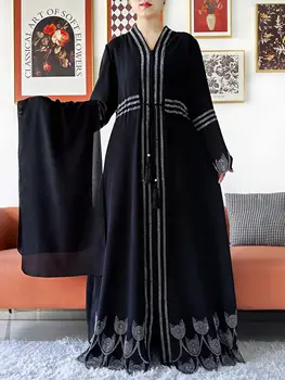 2025 Hot Sale High Grade Fabric Elegant Women Dress Chiffon Loose Open Abaya with Zipper Muslim Islamic Clothing Cardigan Dress 1