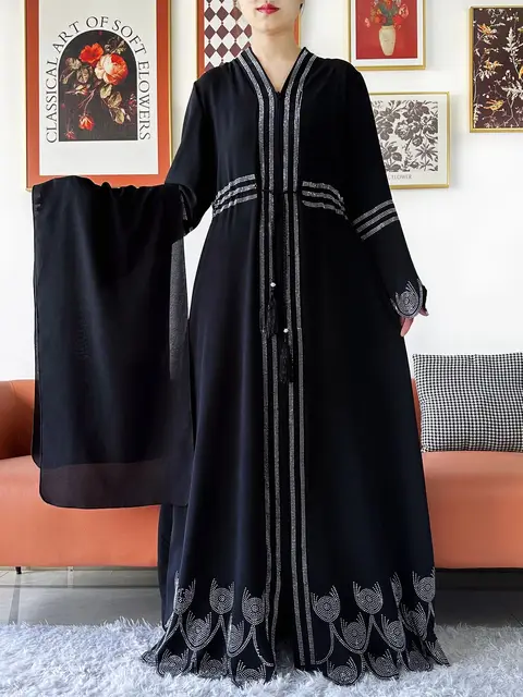 Robe élégante en mousseline de soie pour femmes, tissu de haute qualité, ample, ouvert, Abaya avec fermeture éclair, vêtements musulmans et islamiques, Cardigan, offre spéciale, 2025