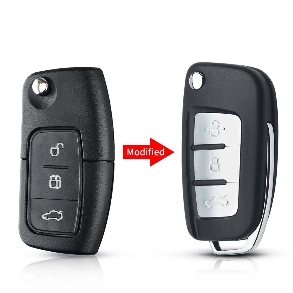 Enhanced Flip Folding Remote Control Car Key Shell Case - 3 Button Fob Replacement for Ford