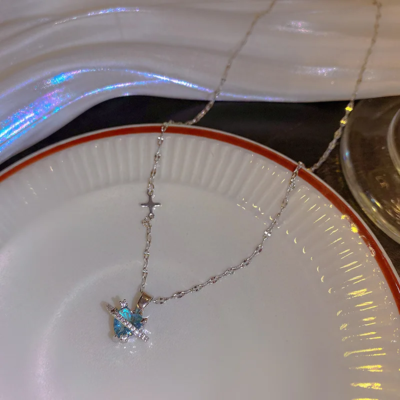 Collana con ciondolo retrò coreano alla moda femminile 2025, con cristallo blu, argento, stella dell'universo, gioielli estetici da sposa per donna_voghion.com