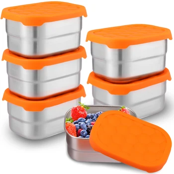 3/6Pcs Stainless Steel Lunch Box with Silicone Lid 8oz Leakproof Snack Bento Box Refrigerator Fresh Keeping Box Kitchen Tools