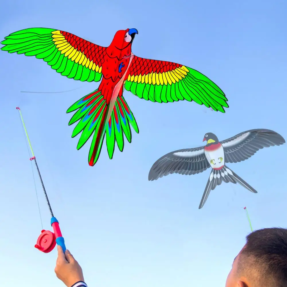 Fly Kite Game with Pole Realistic Kite Toy Improve Limbs Coordination Children Cartoon Parrot Flying Outdoor Toy