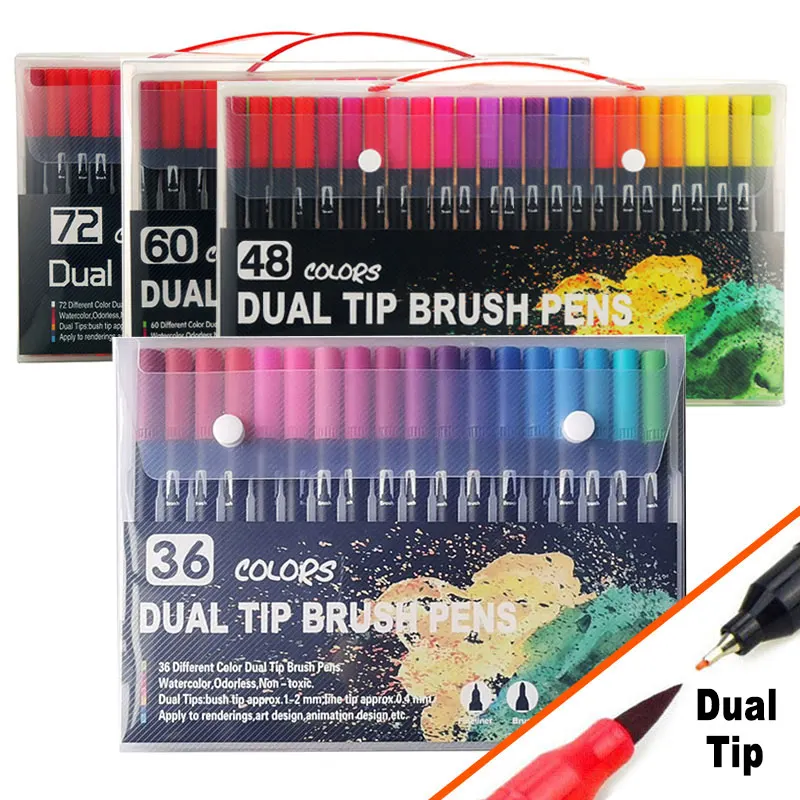 36/48/60/72 Color Dual Tip Watercolor Brush Art Marker Fineliner Pen Manga Comics Fine Liner Sketch Drawing Painting Double Head бэтмен detective comics мертвецкий холод