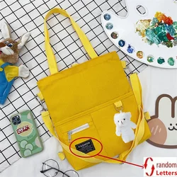 Stylish Chic Canvas Tote with Bear Pendant - Trendy Bucket Crossbody & Shoulder Bag (Yellow)
