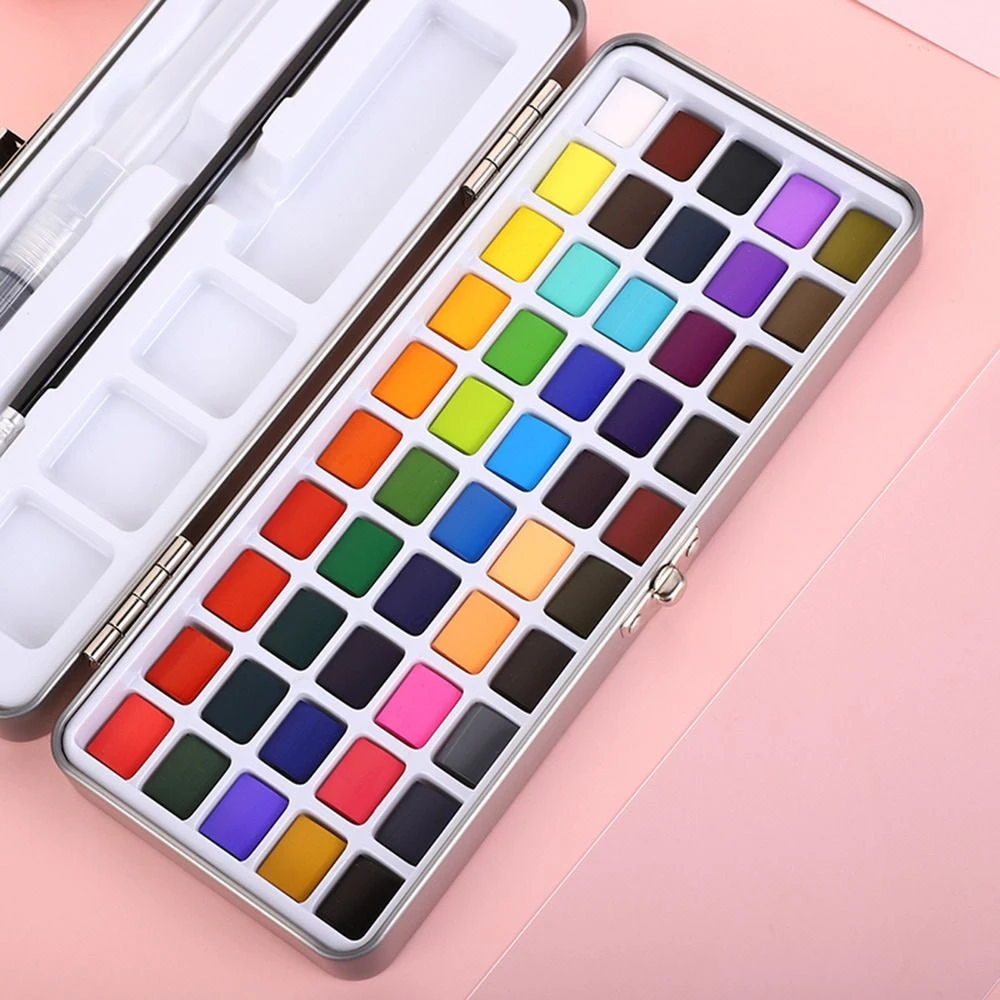 Painting Pigment 50Color Solid Watercolor Set Basic Neon Glitter