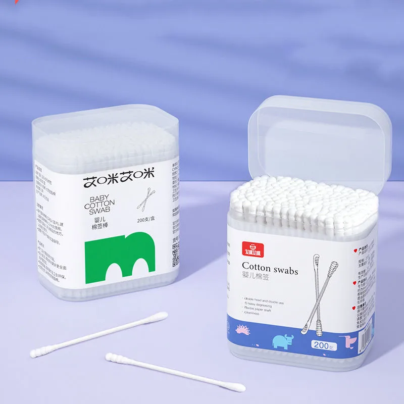 200 baby cotton swabs, double-ended sterile cotton swabs, spiral head, ear and nose multifunctional cleaning stick