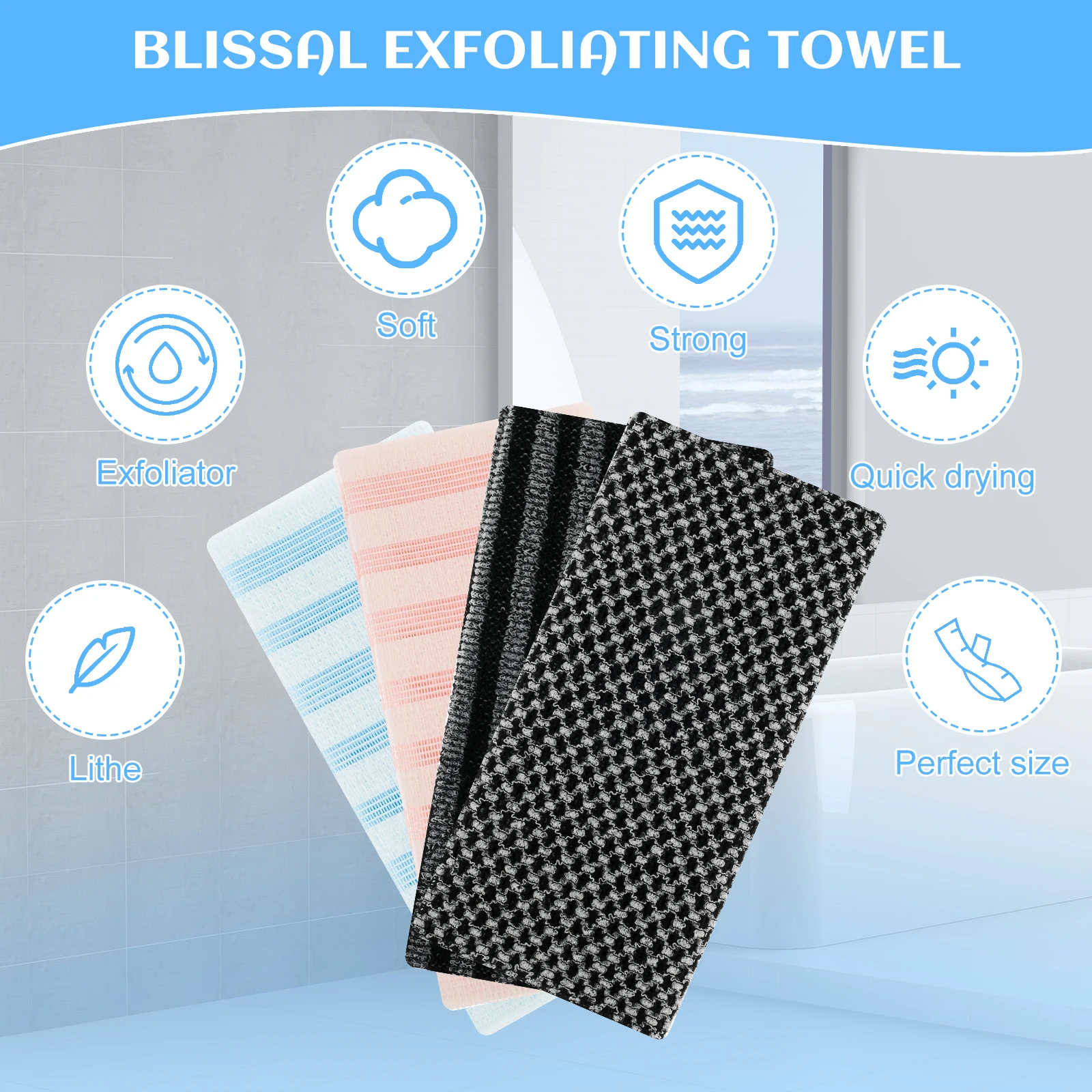 4Pcs Japanese Rubbing Washcloth Bath Nylon Towel Brush for Back Towels Exfoliating Scrub Shower Sponge Body Bathroom Accessories