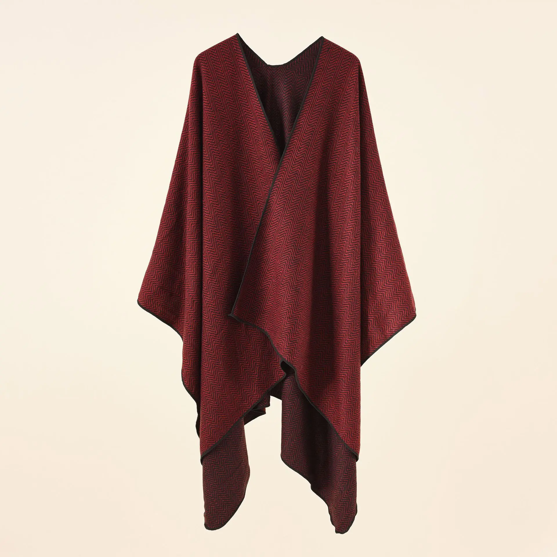 2022 Autumn Winter New Wavy Pattern Cardigan Imitation Cashmere Warm Casual Women Shawl  Poncho Capes Lady Coat Red 2022 spain fashion 90 90cm square women oblong muslic note pattern silk shawl scarf office lady hair headband foulards headcloth