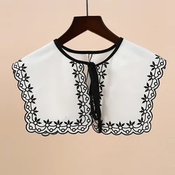 Women Vintage Flower Embroidery Fake Collar Spring Summer Autumn Detachable Decorative Thin Neckwear Shoulder Wrap Accessories