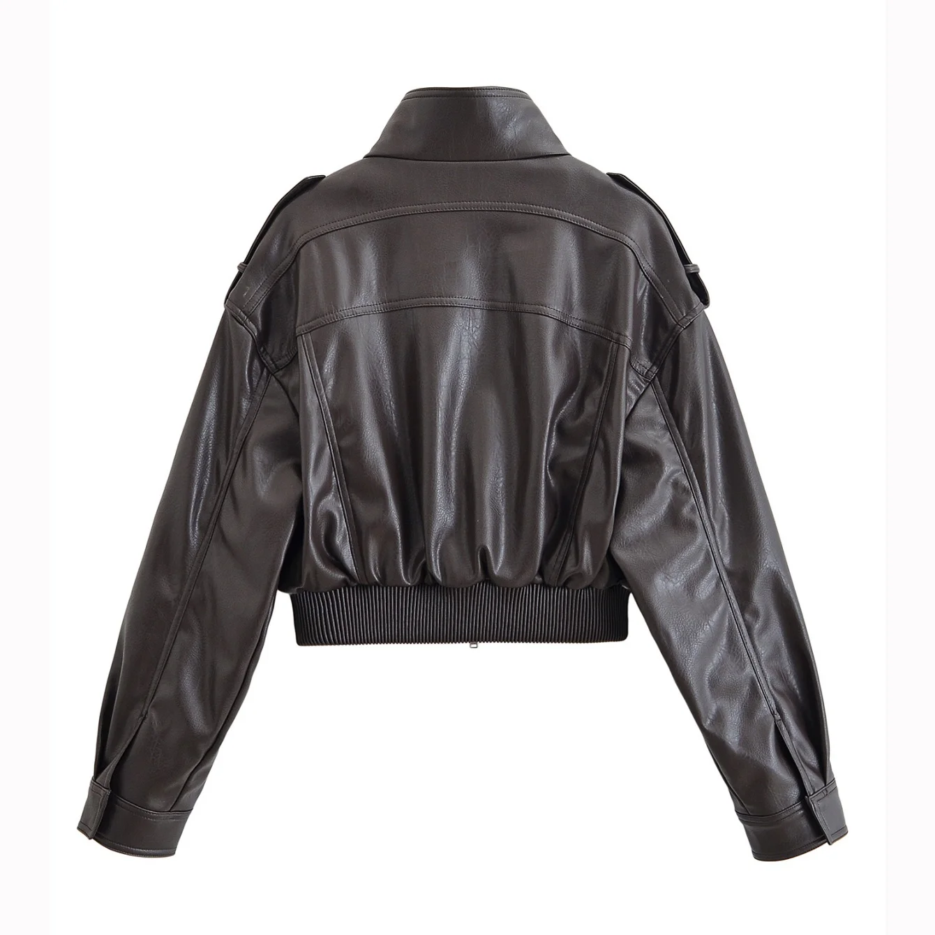 Women Autumn Winter Vintage Leather Jackets Coat Pockets Loose Stand Collar Long Sleeve Zipper Coat Lady Chic Jackets Streetwear