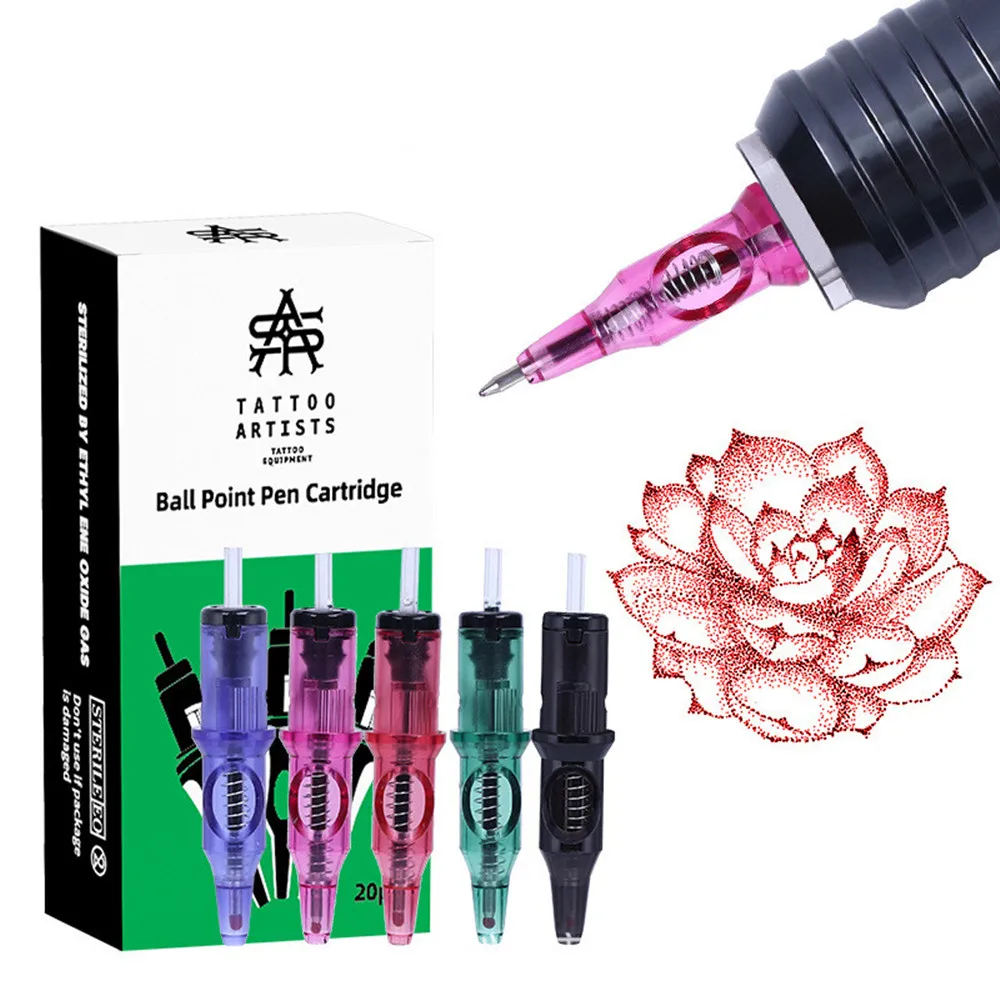 20/60pcs Tattoo Cartridge Needles Ballpoint 5 Colors Practice Drawing for Motor PMU Tattoo Pen Grip Cartridge Needles Supplies