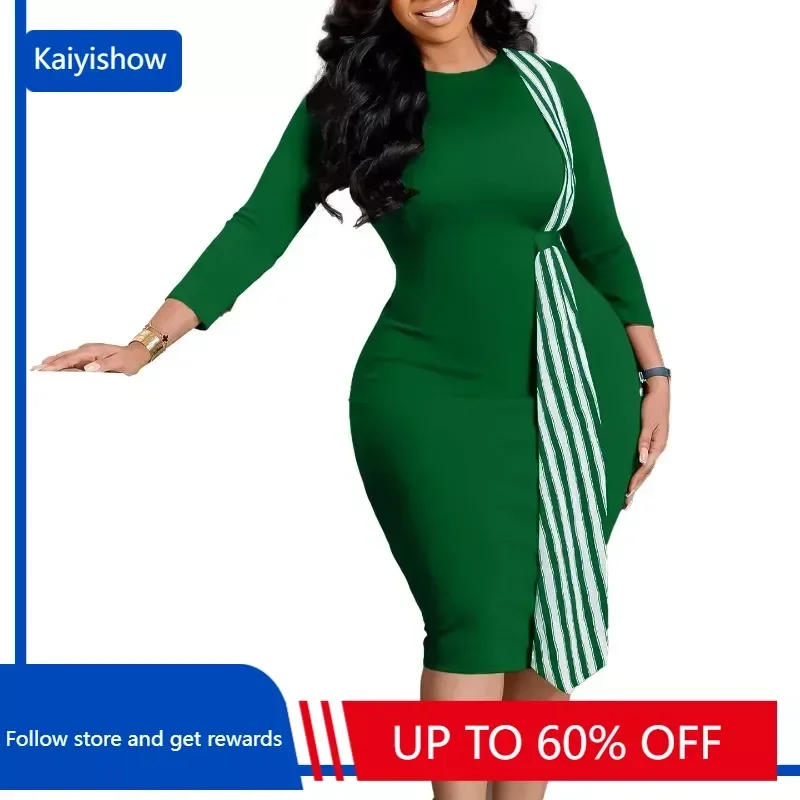 

Женское Деловое платье-карандаш с круглым вырезом и длинным рукавом