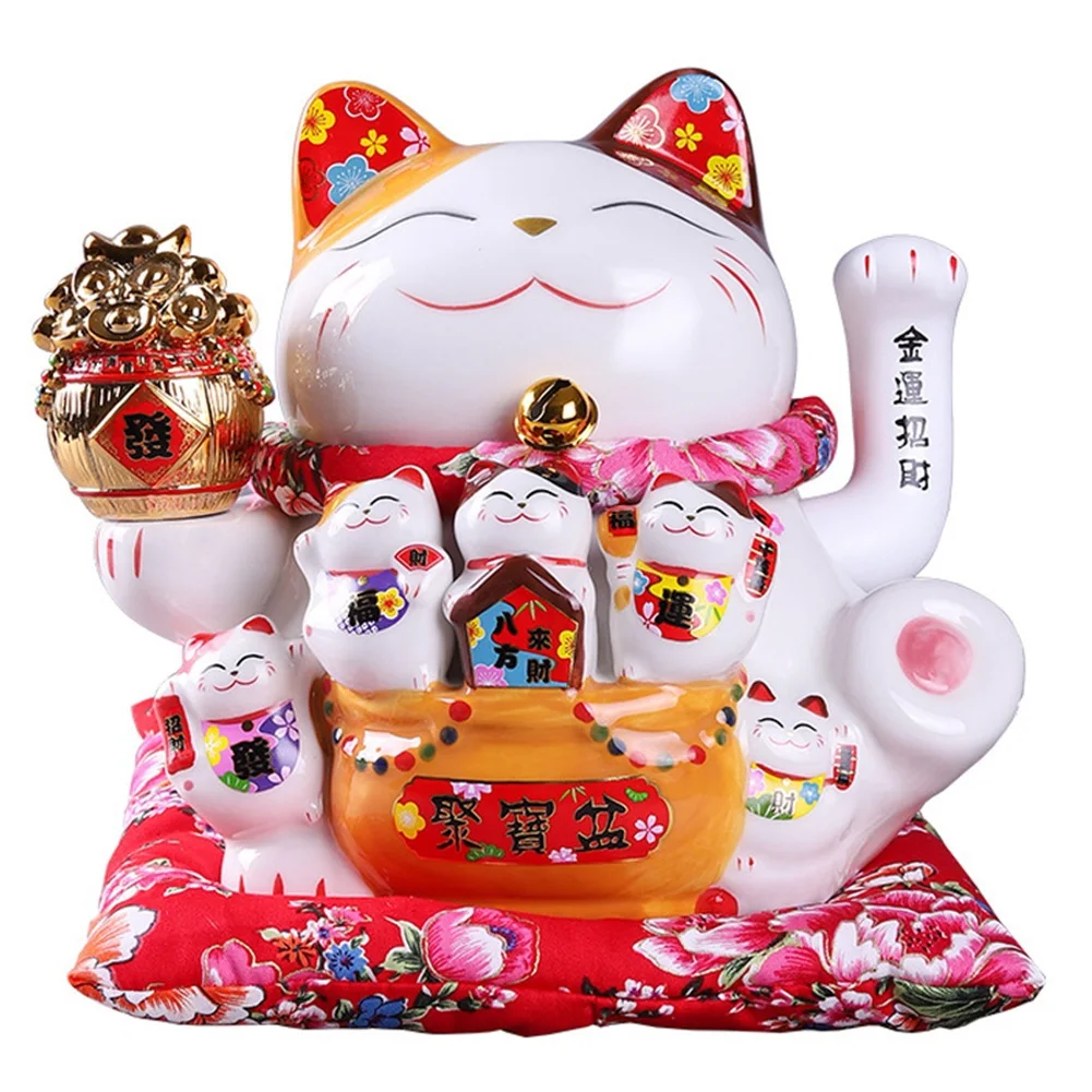 

7Inch Ceramic Beckoning Cat Maneki Neko Ornament Feng Shui Decoration Swing Lucky Cat,A