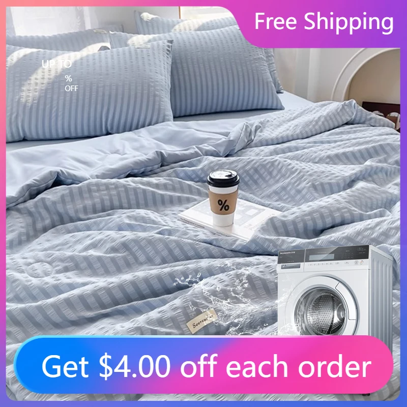 

Seersucker Summer Double Comforter Machine Washable Bed Quilt Nordic Padded for Bed Patch Feeling Well and Soft