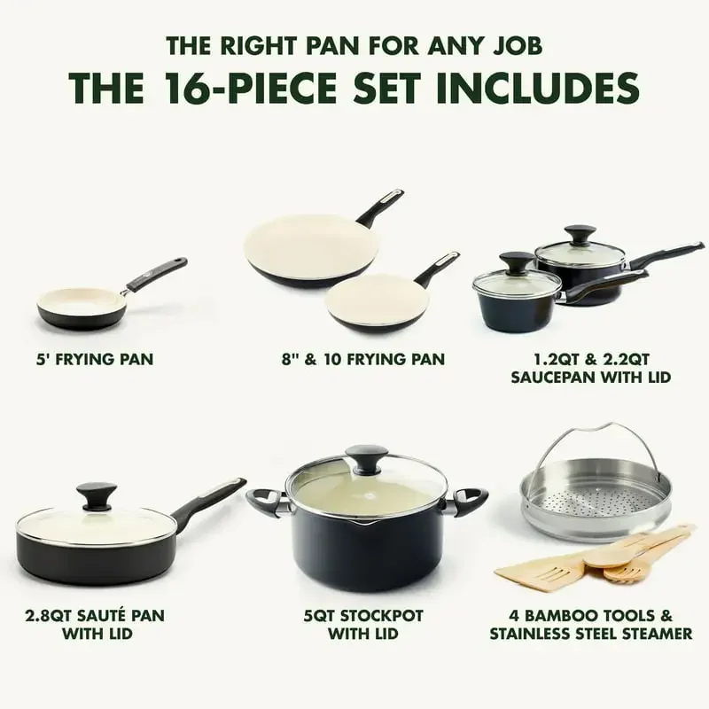 GreenPan Rio Ceramic Nonstick 16-Piece Pots & Pans Cookware Set, Red -  AliExpress