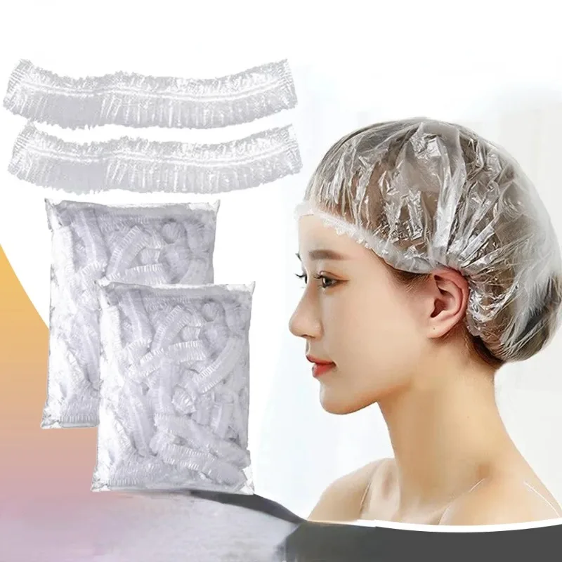 

Shower Cap 50/100 Pieces Disposable Shower Cap Transparent Beauty Sauna Satin Hat Hair Night Hairstyles Sleep Bath Bathroom Home