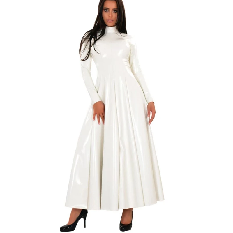 white leather long sleeve dress White Faux Leather Dress