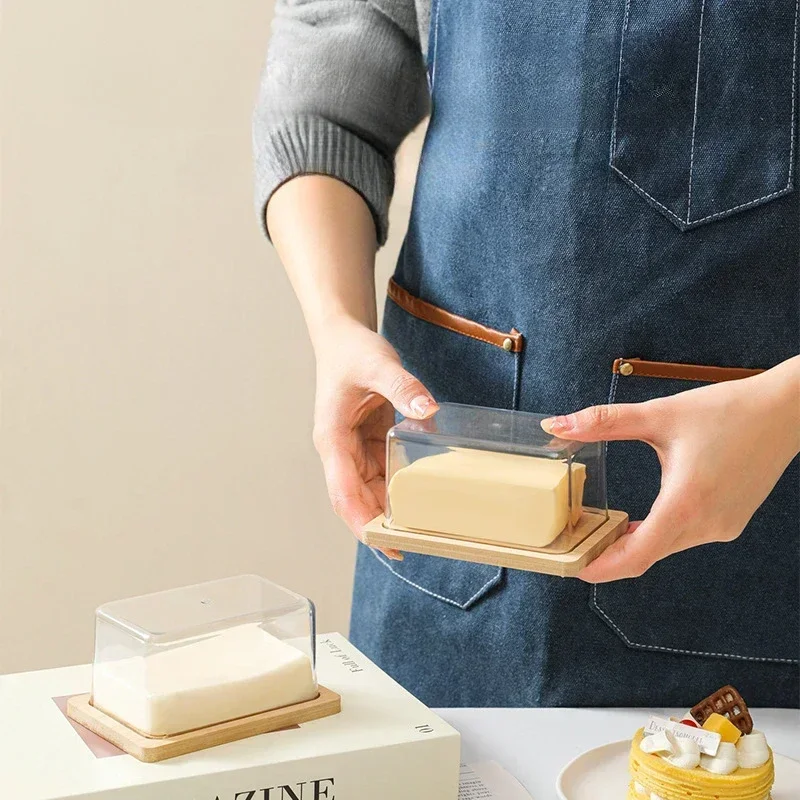 Countertop Bamboo Butter Dish Plate with Transparent Acrylic Lid Nordic Kitchen Storage Butter Container Box Butter Tableware